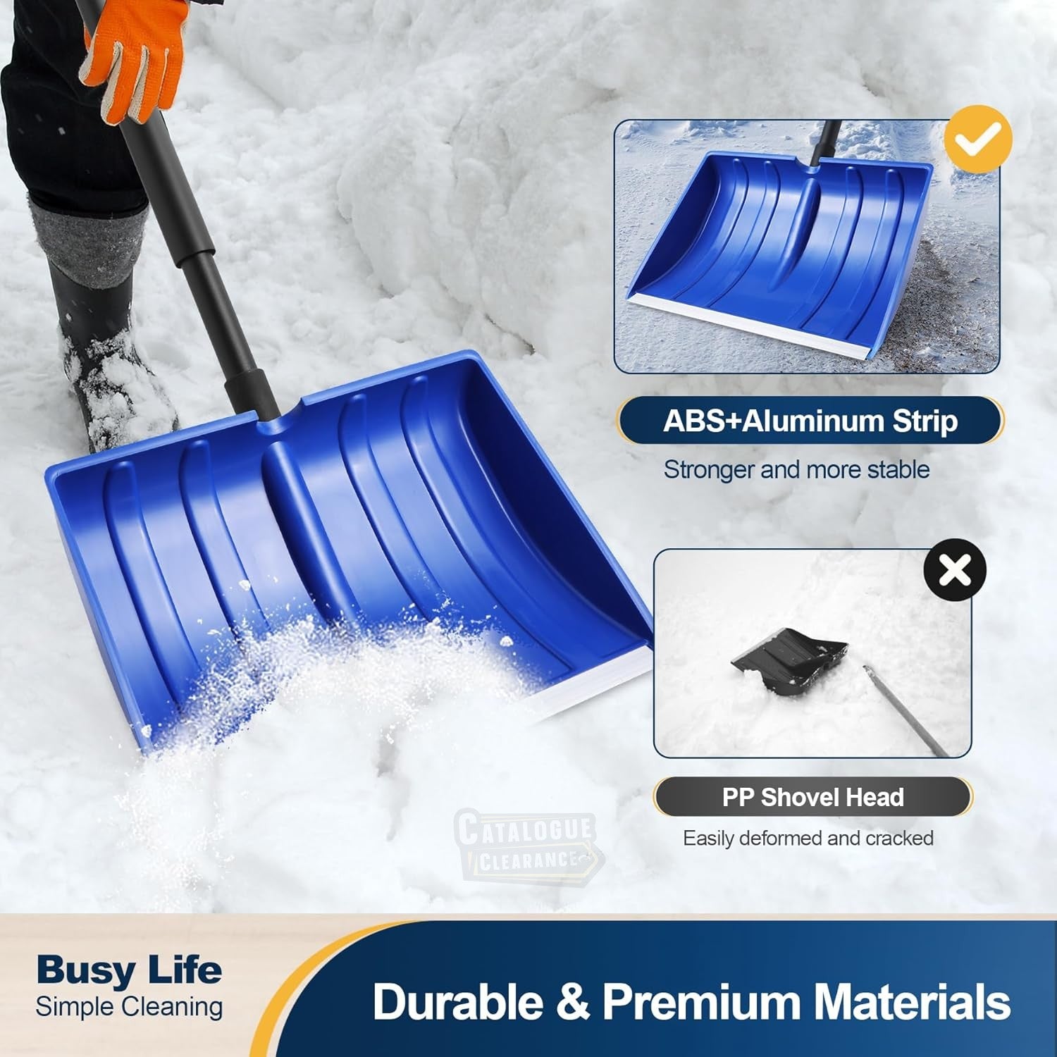 Yocada 48" Snow Shovel with D-Grip Handle & Aluminum Strip