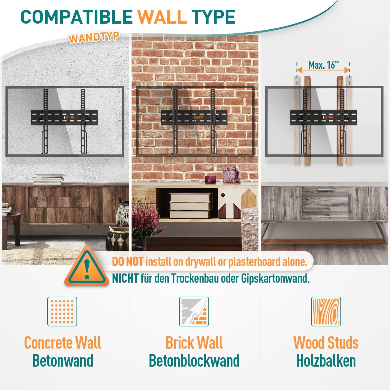 ELIVED Ultra Slim Tilt TV Wall Bracket – Adjustable Mount for 26–60 Inch TVs (Up to 45kg)