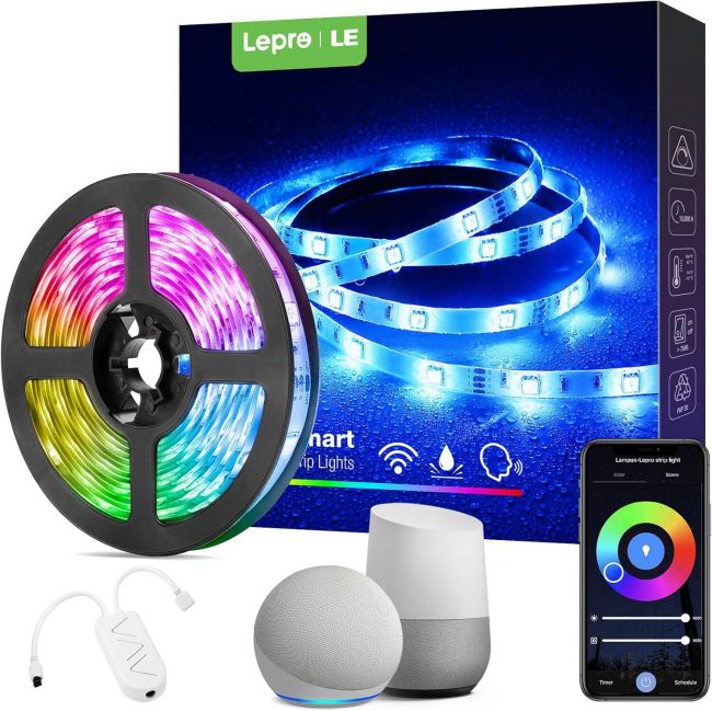 Lepro Smart RGB LED Strip Lights – 5M / 10M / 15M / 20M – Voice & App Controlled, Waterproof, Plug & Play