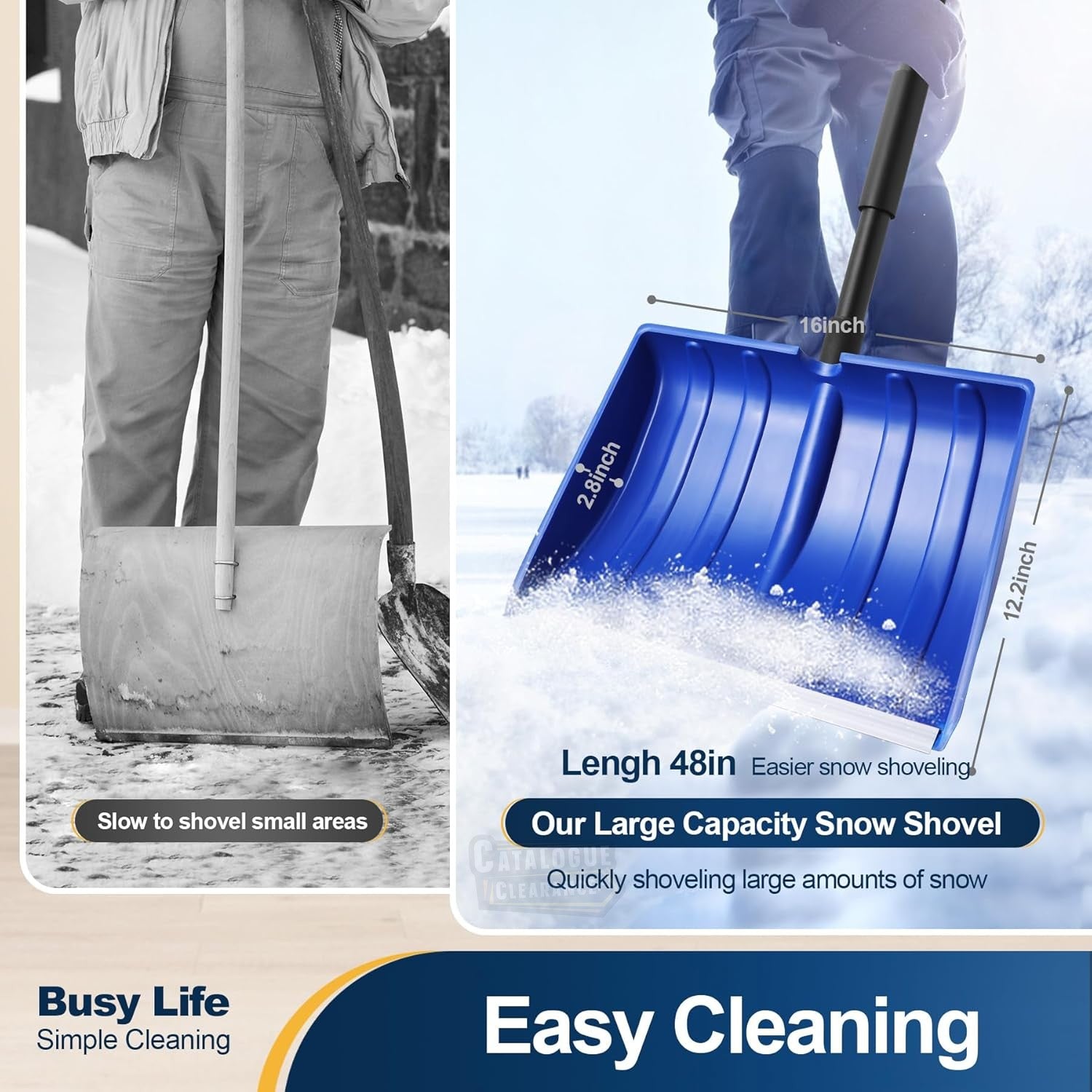 Yocada 48" Snow Shovel with D-Grip Handle & Aluminum Strip