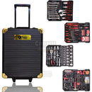 Premium 599 Piece Professional Aluminium Tool Box Set - With Wheels, Telescopic Handle, 4 Levels, Ring Ratchets, Socket Wrenches, Ratchets and Open-End Spanner