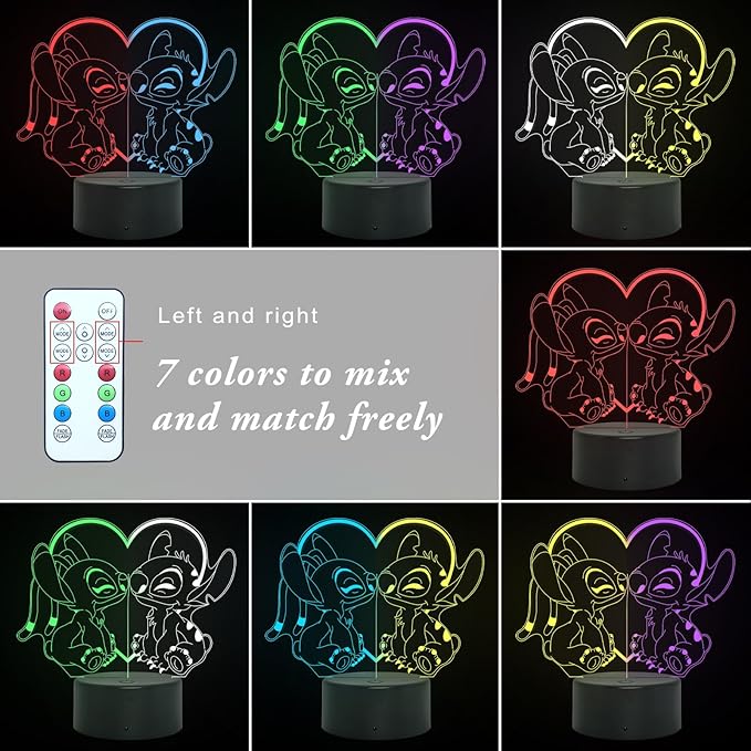 3D Stitch LED Night Light – 16 Color Changing Optical Illusion Lamp with Remote & Touch Control