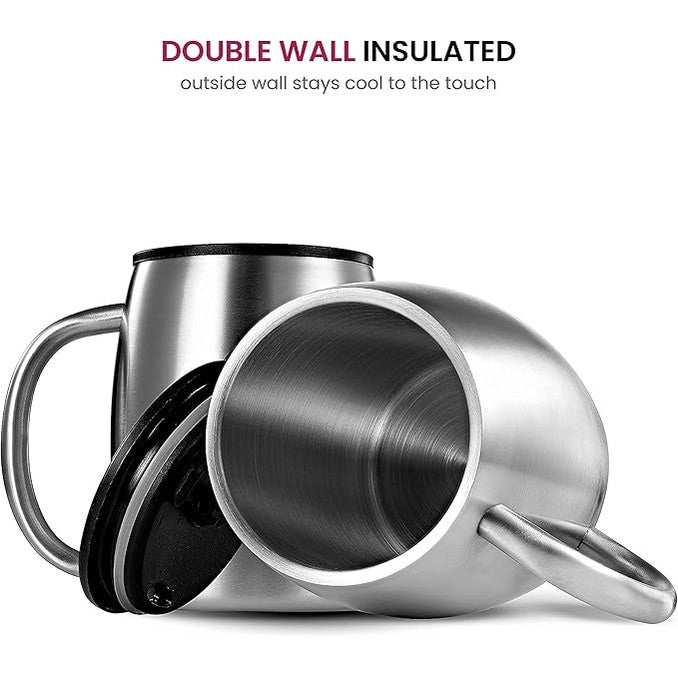 Finedine Insulated Stainless Steel Coffee Cups (Set Of 2) BPA-Free Spill Proof Lid