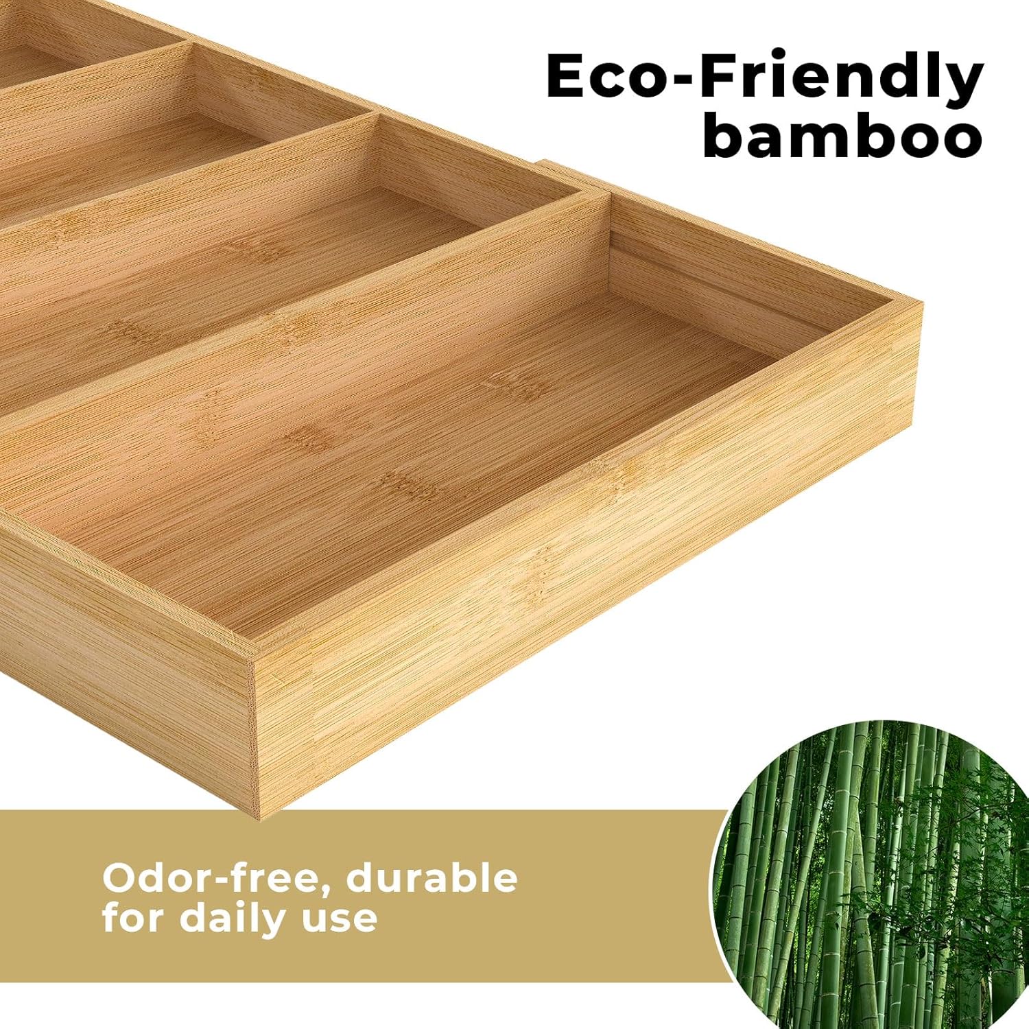 Bamboo Expandable Cutlery Drawer Organiser – Adjustable Wooden Utensil Storage Tray