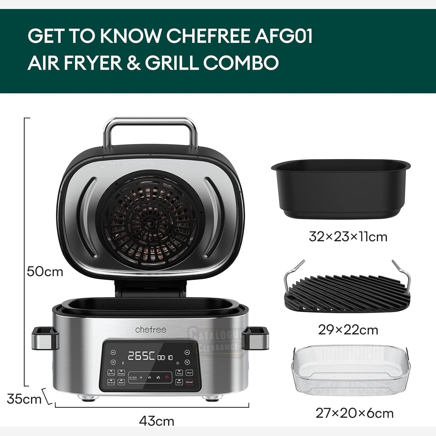 CHEFREE 6L Health Grill & Air Fryer – 6-in-1 XL Smart Multicooker, Smokeless & Oil-Free (AFG01)