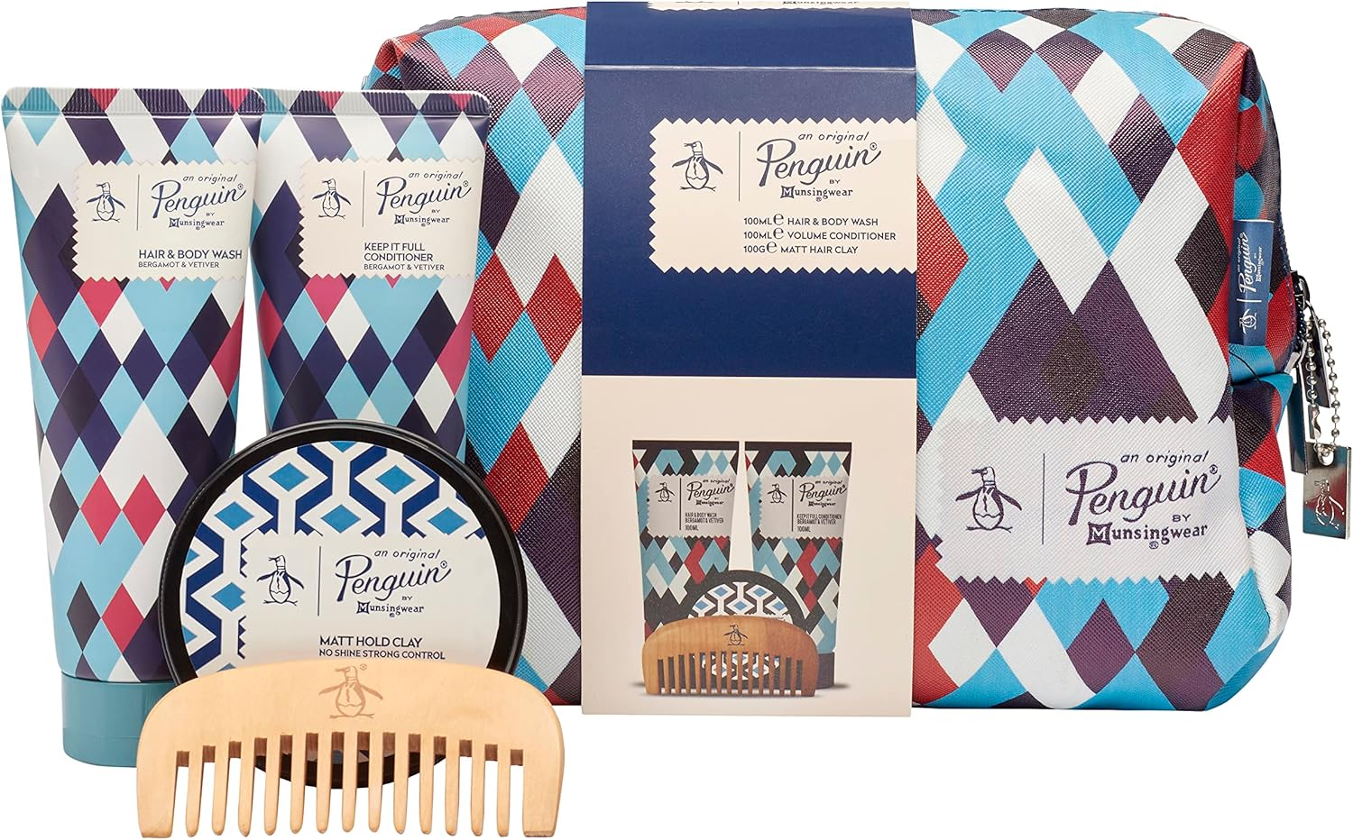 Original Penguin Gift Set – Hair & Body Wash, Conditioner, Matte Hair Clay & Comb