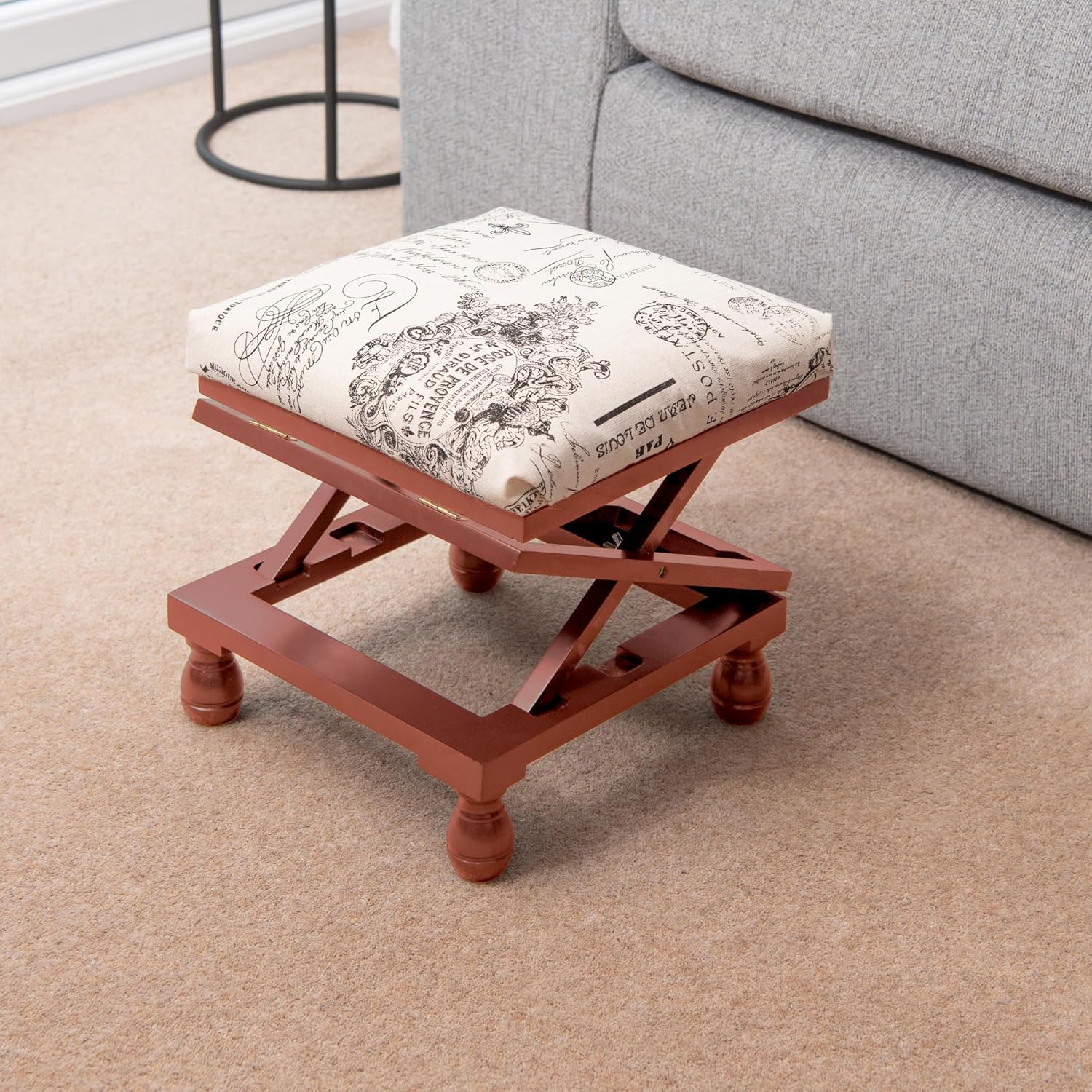 Adjustable 3-Position Footstool – Solid Wood Frame with Padded Top – Traditional Oak Finish - 4494