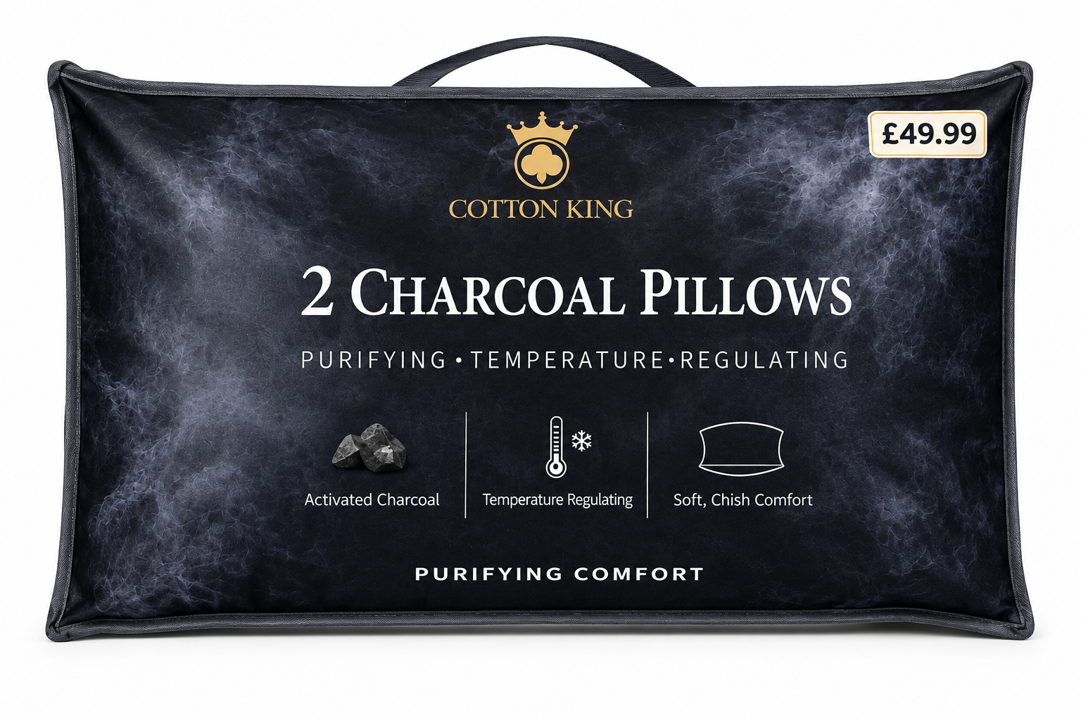 CHARCOAL MEMORY FOAM PILLOW SET - PACK OF 2 - SUPER SOFT,PREMIUM & COZY