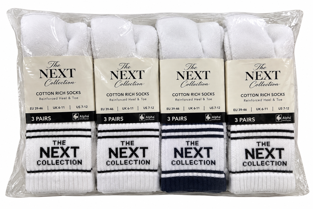 The Next Collection Cotton Rich Sports Socks – White & Navy | UK 6–11 | 4Pairs