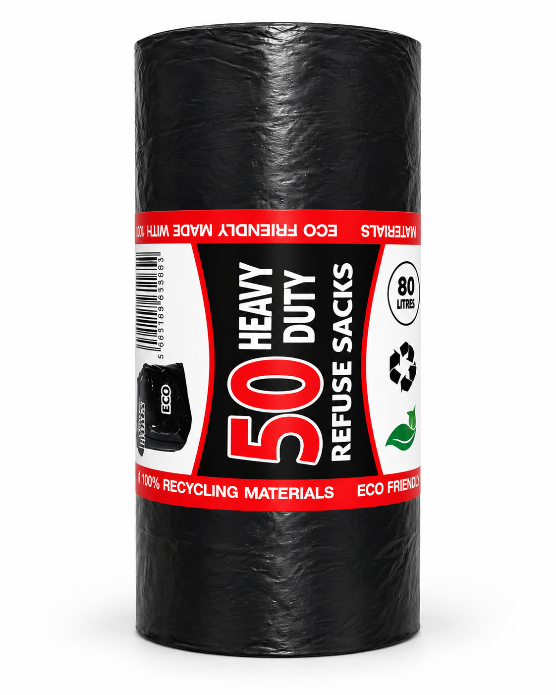 50 Heavy Duty Black Refuse Sacks – 80 Litre Bin Bags