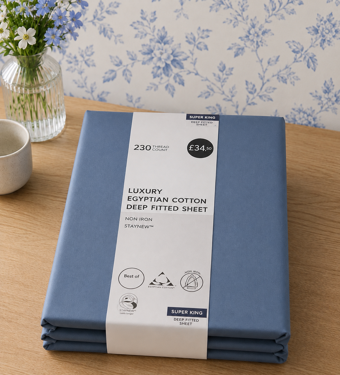 HIGH ST BRAND - BLUE EGYPTIAN COTTON FITTED SHEET - SUPER KING