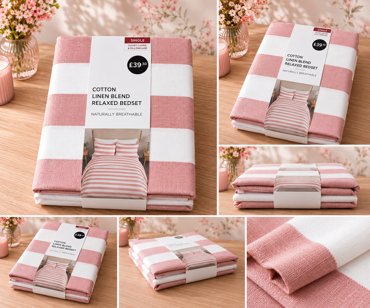 HIGH ST BRAND - PINK COTTON BEDSET - DUVET COVER + PILLOW CASE - SINGLE/KING