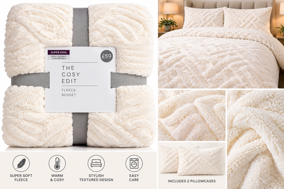 High Street Luxury Super Soft Fleece Duvet Cover & Pillowcase Set – Cream | Super King