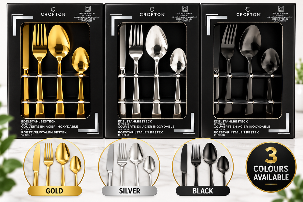 Crofton 16-Piece Stainless Steel Cutlery Set – 3 Colours Available