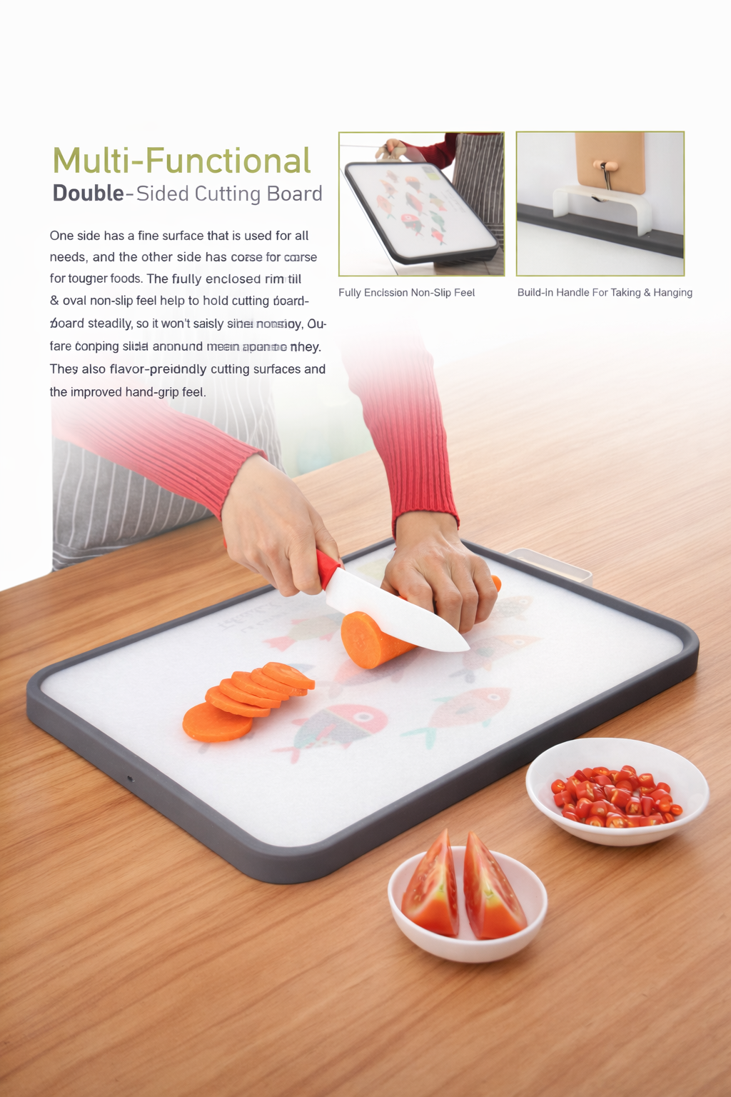 Heavy Duty Multi-Functional Double-Sided Cutting Board with Non-Slip Base & Handle