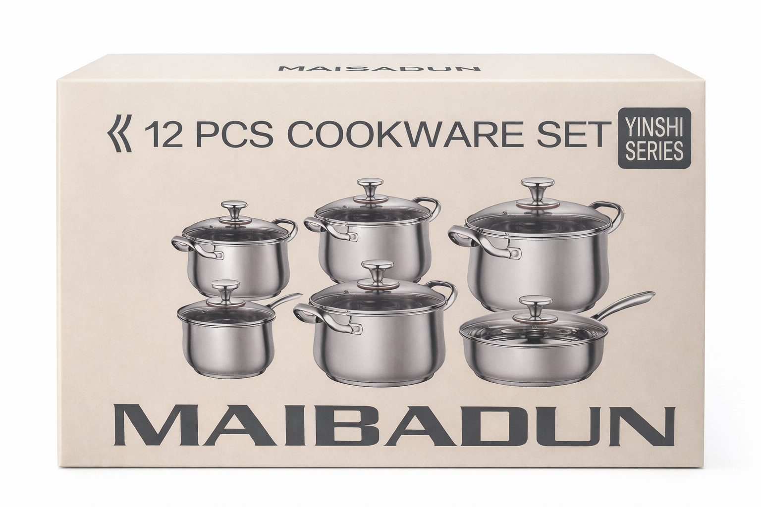 MAIBADUN 12 Piece Stainless Steel Cookware Set – Induction Compatible Pots & Pans Set with Lids