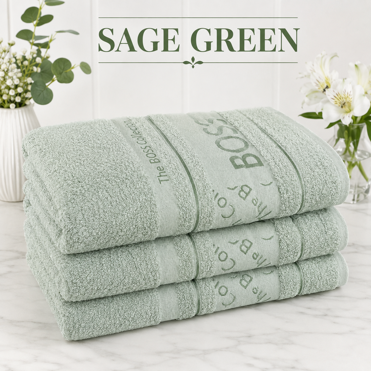 BOSS BATH SHEETS IN 8 DIFFERENT COLORS - SET OF 3/PACK (90cm*150cm) - EGYPTIAN COMBED 100%COTTON