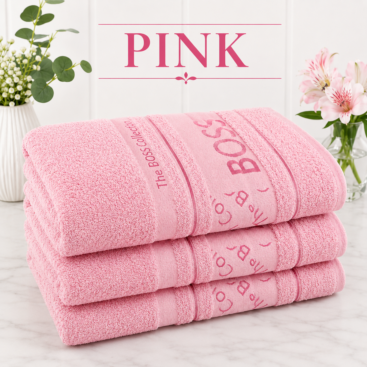 BOSS BATH SHEETS IN 8 DIFFERENT COLORS - SET OF 3/PACK (90cm*150cm) - EGYPTIAN COMBED 100%COTTON