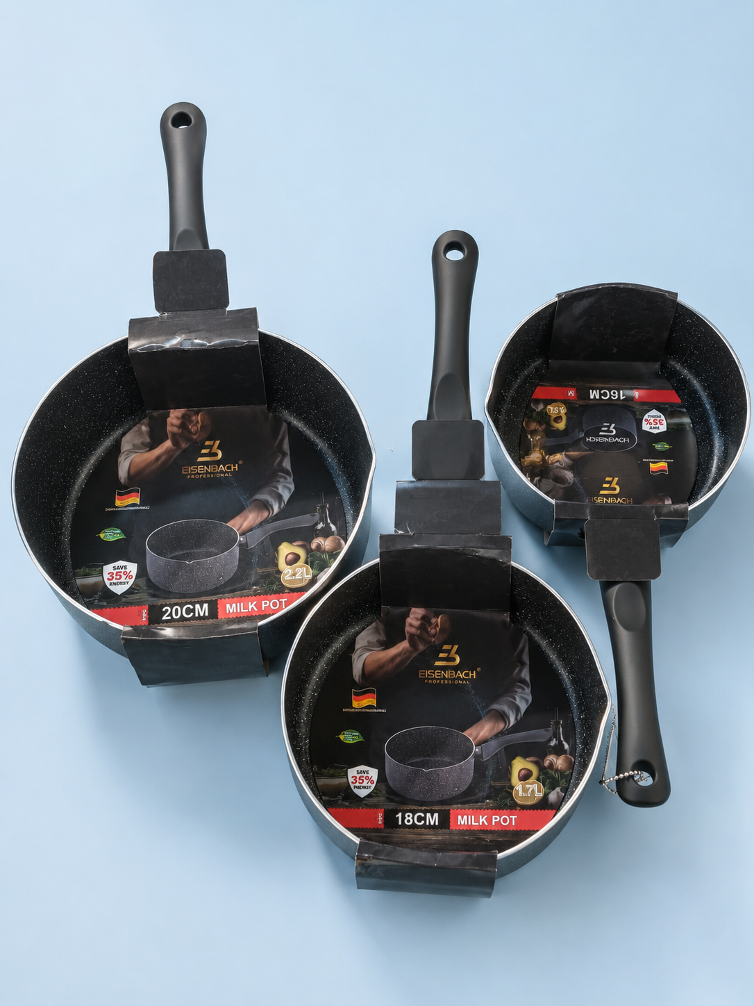 MILK POT - SET OF 3 PIECES IN DIFFERENT SIZES - (16cm,18cm&20cm) by EISENBACH