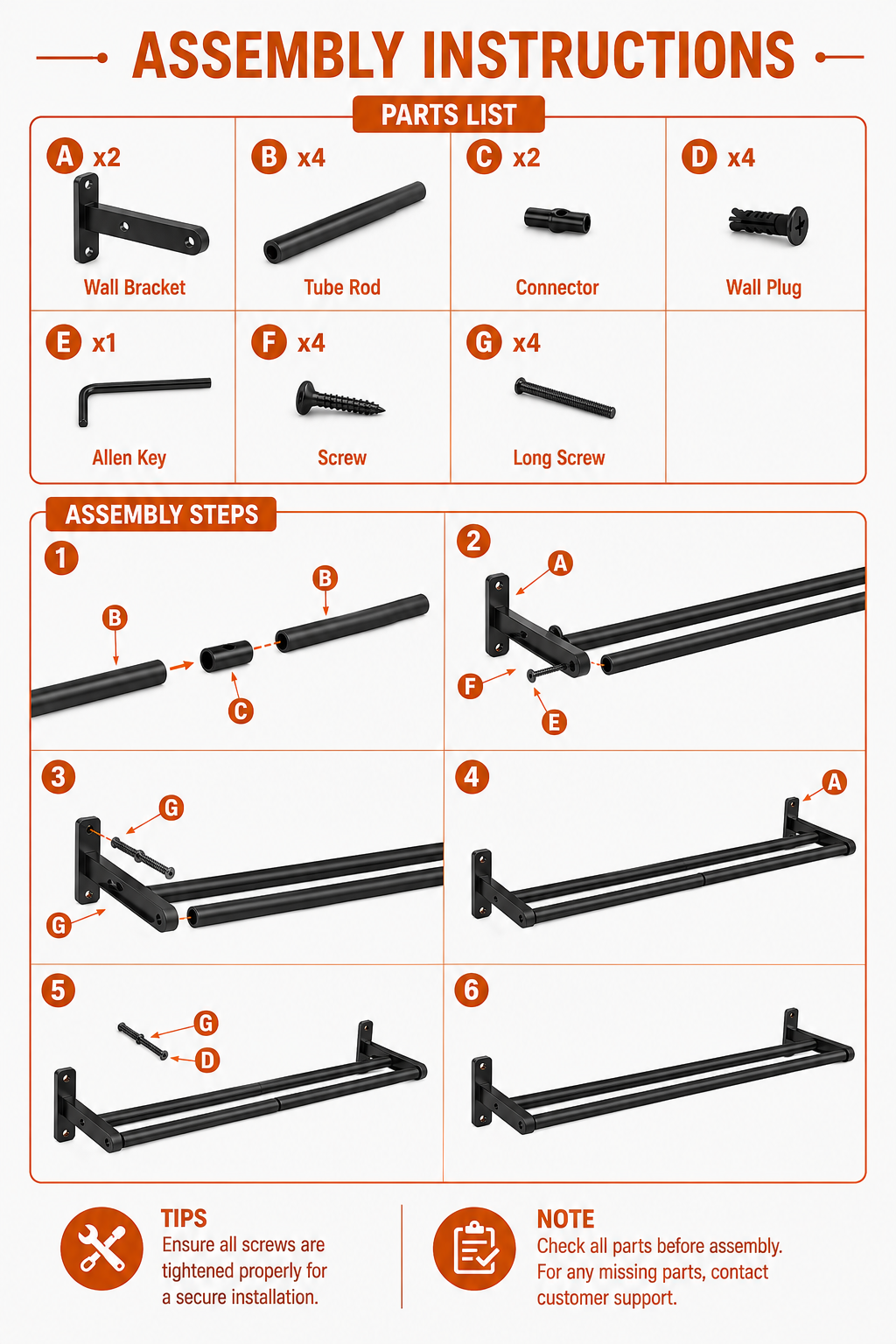 DOUBLE TOWEL BAR - BLACK MATTE CLASSY LOOK - THE ARTICLE IS SUITABLE FOR BATHROOMS & EN-SUITES -