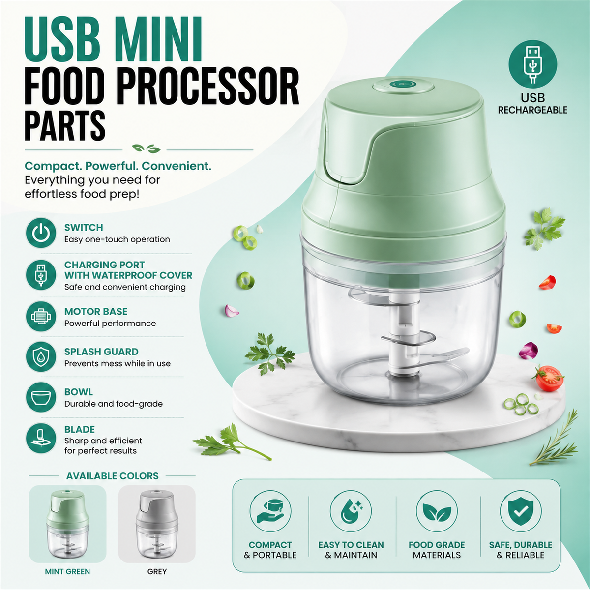 MINI WIRELESS QUICKBLEND FOOD PROCESSOR - SMART,POWERFUL & EFFORTLESS (model no:KT-1001) by KONNEKT