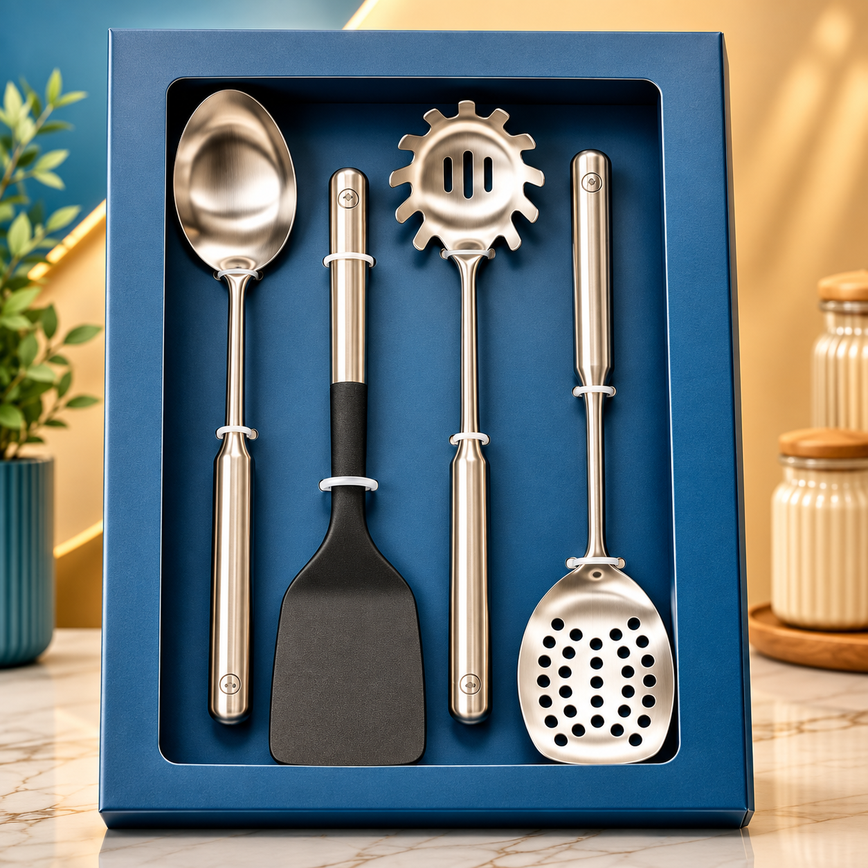 HIGH ST BRAND - TOM KERRIDGE KITCHEN UTENSILS - SET OF 4/PACK - Crafted from stainless steel and silicone