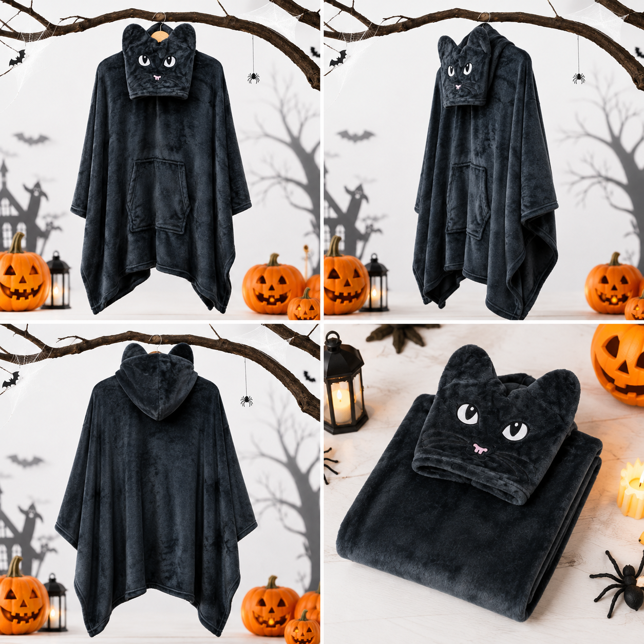 HIGH ST BRAND - HALLOWEEN SNUGGLE FOR ADULTS - FLEECE HOODED BLANKET - Premium Charcoal Velvet Article