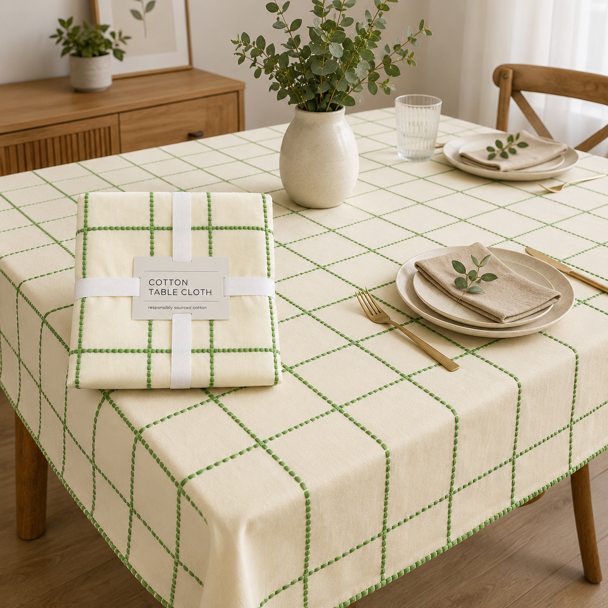 HIGH ST BRAND - COTTON TABLE CLOTH - FOR 6 SEATER TABLE -(140cm*230cm)