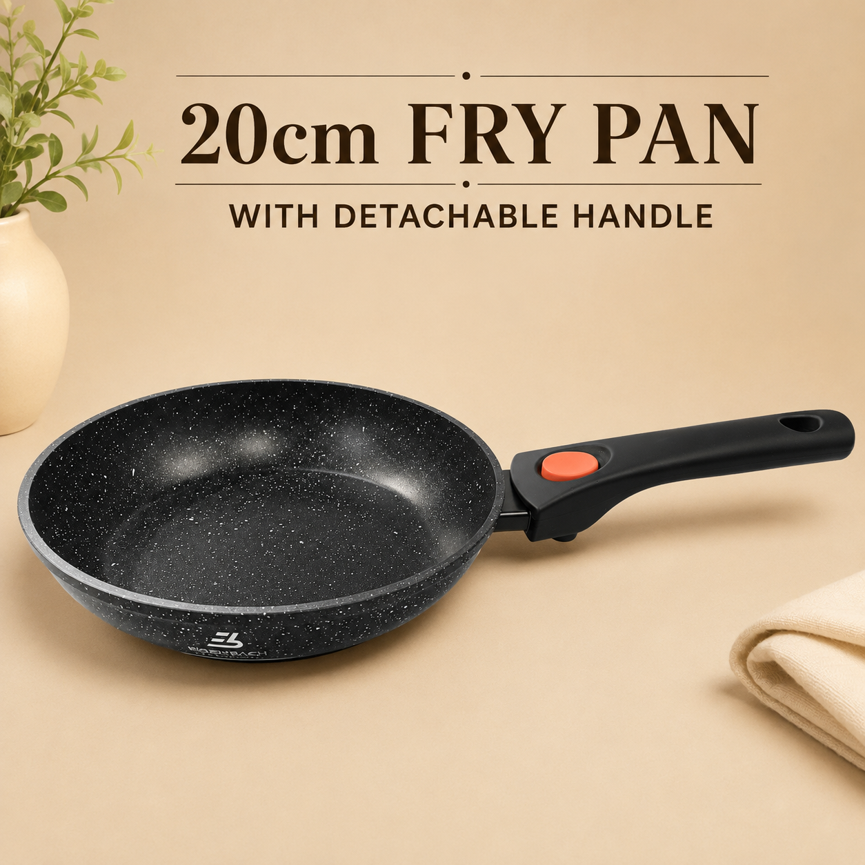 20CM FRY PAN WITH DETACHABLE HANDLE - EASY TO CLEAN & COMFORTABLE GRIP - Perfect for everyday cooking by EISENBACH