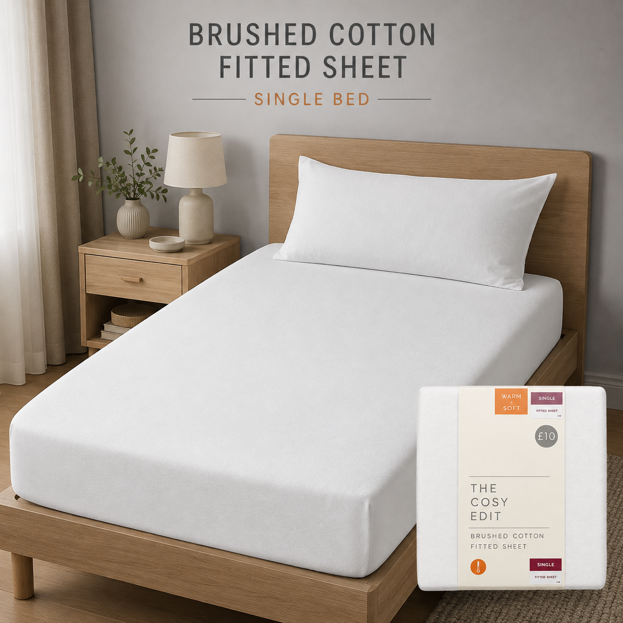 HIGH ST BRAND - SINGLE BRUSHED COTTON FITTED SHEET - WARM & SOFT (91cm*190cm)