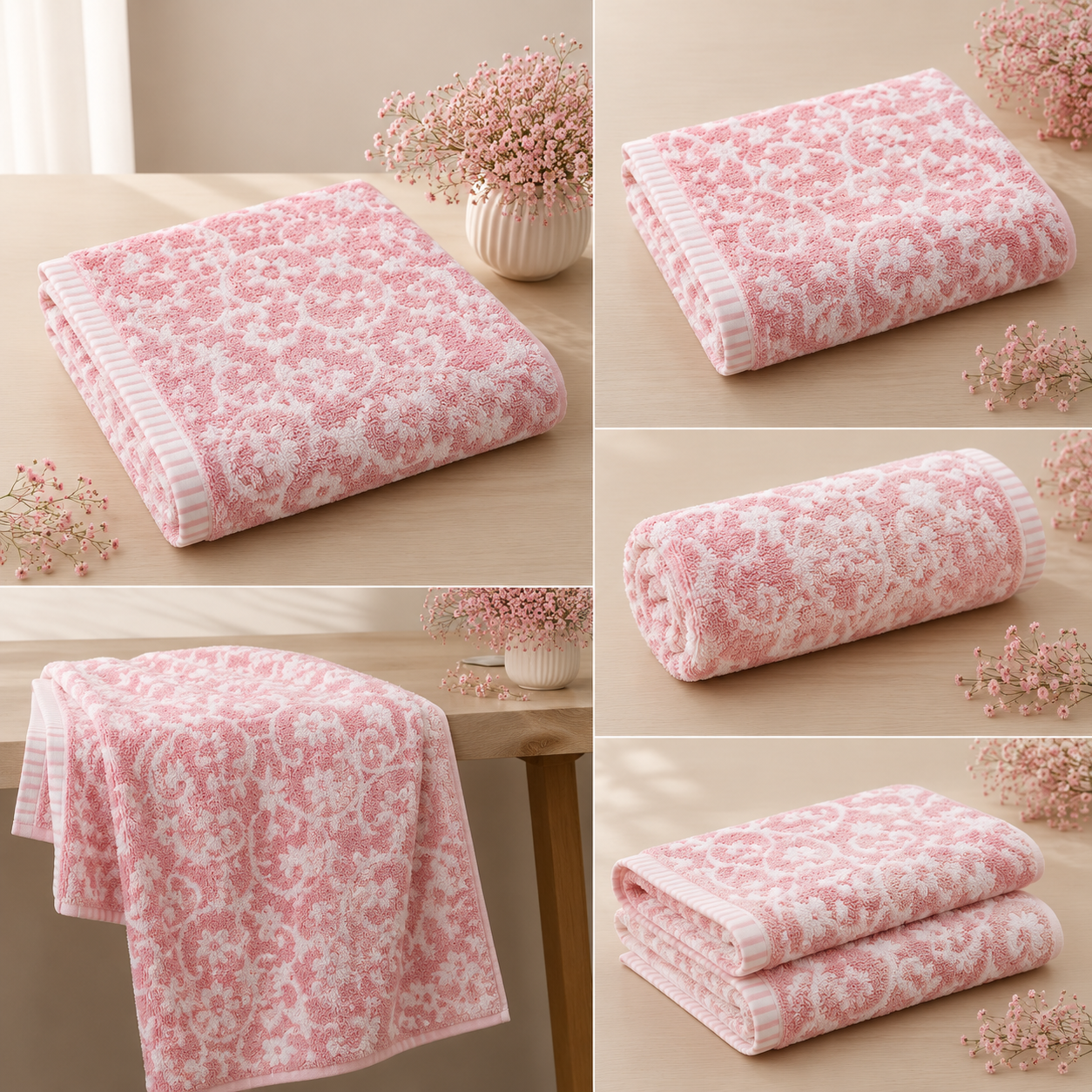 HIGH ST BRAND - BATH SHEET - FLORAL PINK ARTICLE - PURE COTTON & 550GSM (100cm*150cm)