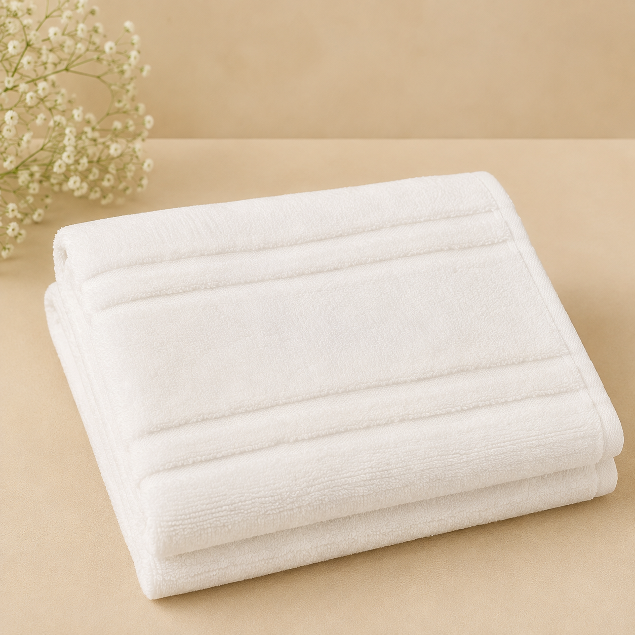HIGH ST BRAND - HAND TOWEL - WHITE STRIPPED - SUPER SOFT EGYPTIAN COTTON & 600GSM - (50cm*90cm)