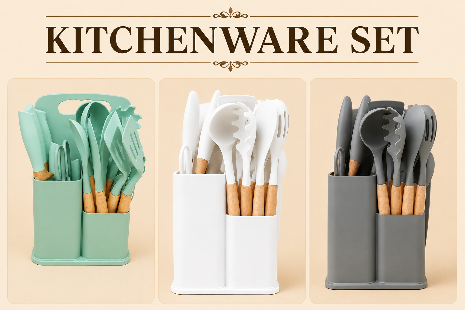 KITCHENWARE SET - GREY/ SEA GREEN / WHITE IN COLOR TO CHOOSE FROM - STYLISH LOOK