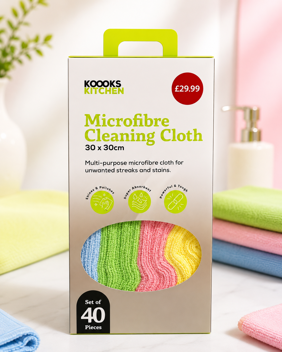 MICROFIBRE CLEANING CLOTH BOX FOR KITCHEN - 40 PIECES/BOX - (30*30CM) SUPER SOFT & ABSORBENT