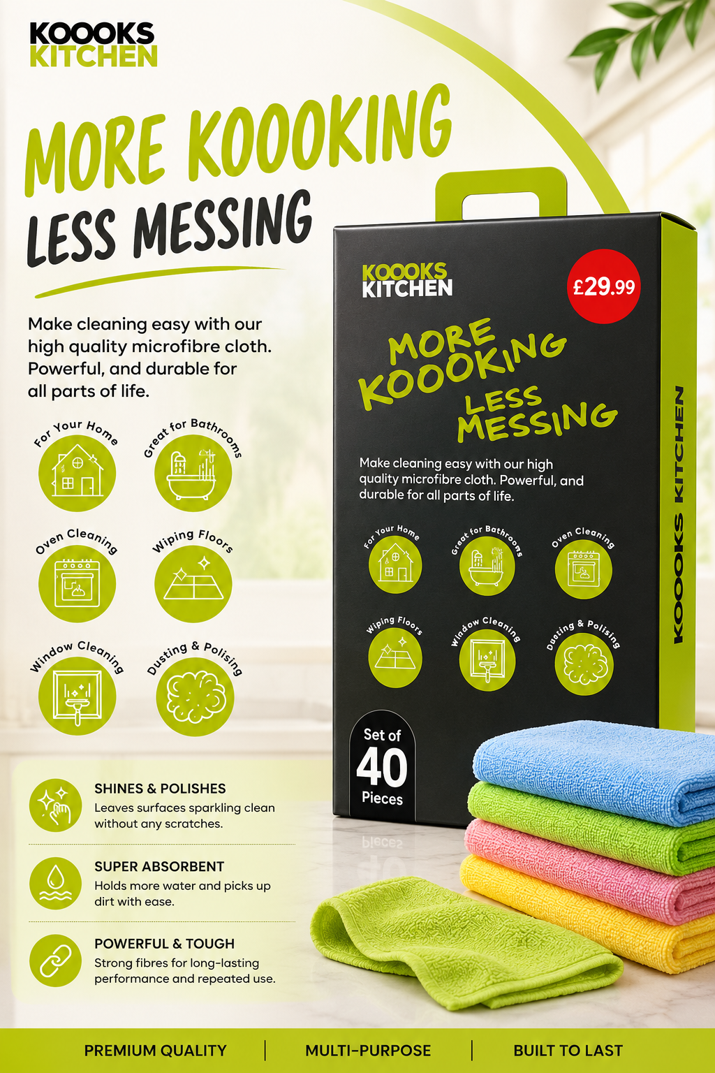 MICROFIBRE CLEANING CLOTH BOX FOR KITCHEN - 40 PIECES/BOX - (30*30CM) SUPER SOFT & ABSORBENT