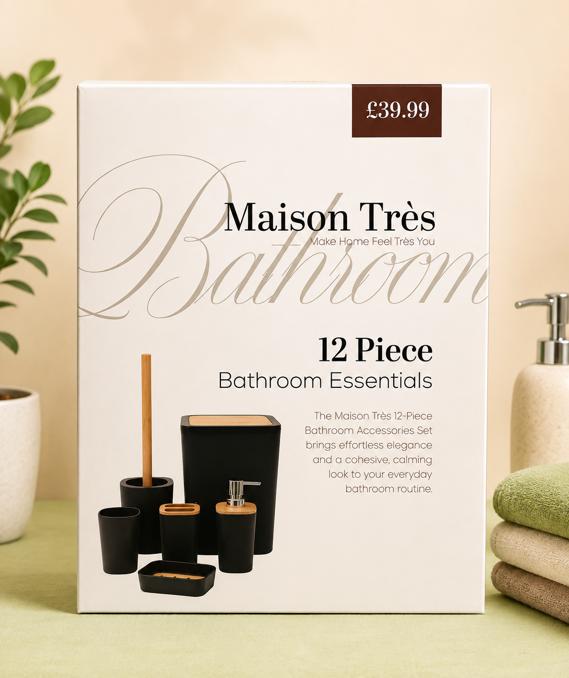 12 PIECE BATHROOM ESSENTIALS SET - BLACK/NATURAL COLOR - CLASSY AND GIVES AESTHETIC LOOK by MAISON TRES
