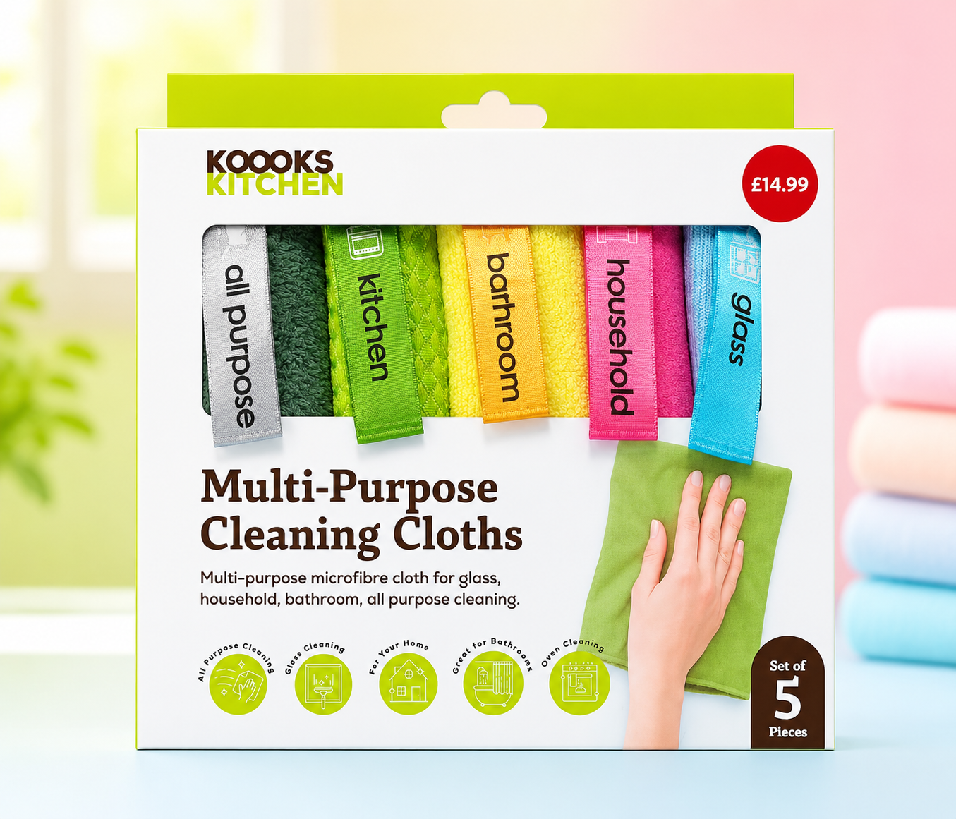 MULTI-PURPOSE CLEANING CLOTHES - SET OF 5 DIFFERENT TYPES OF CLOTHING MATERIAL