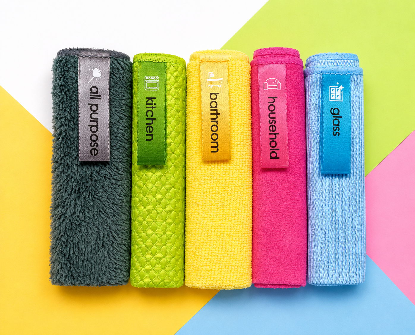 MULTI-PURPOSE CLEANING CLOTHES - SET OF 5 DIFFERENT TYPES OF CLOTHING MATERIAL