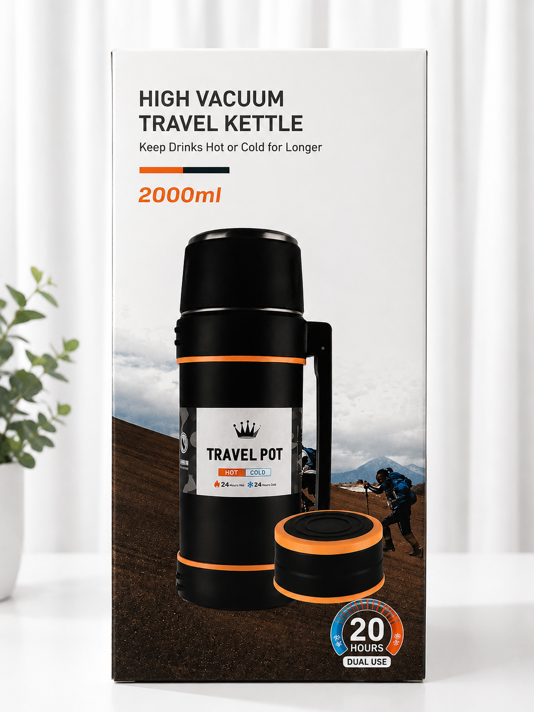 HIGH VACUUM TOURIST KETTLE - STAINLESS STEEL & INSULATED BOTTLE - 2000ml