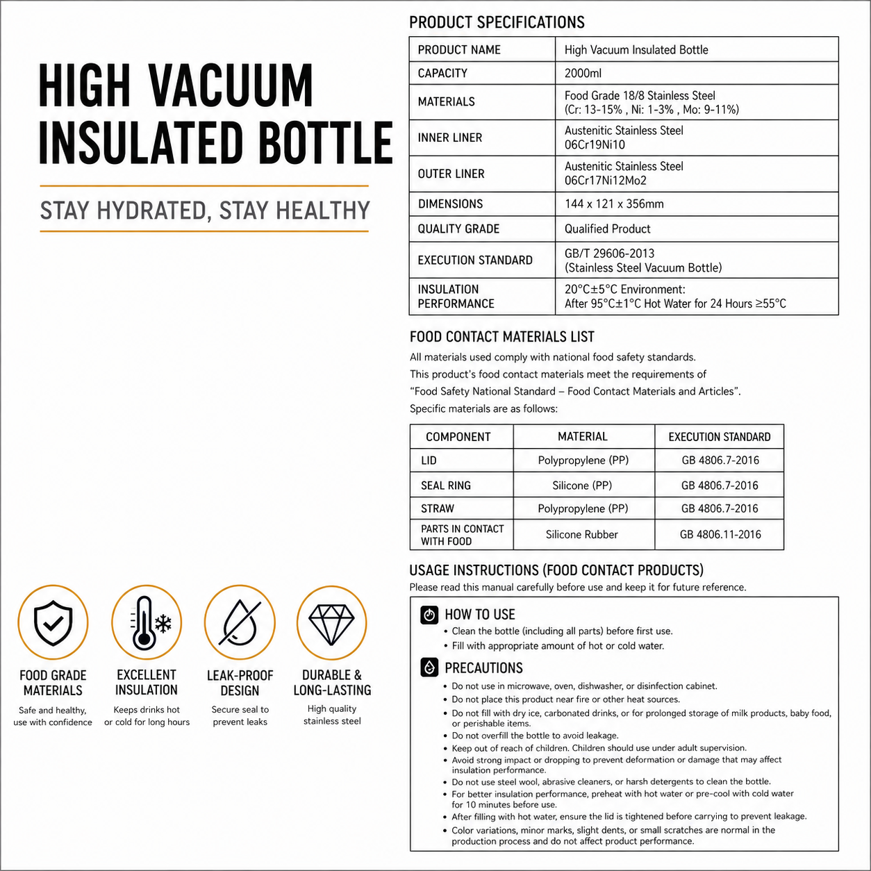 HIGH VACUUM TOURIST KETTLE - STAINLESS STEEL & INSULATED BOTTLE - 2000ml