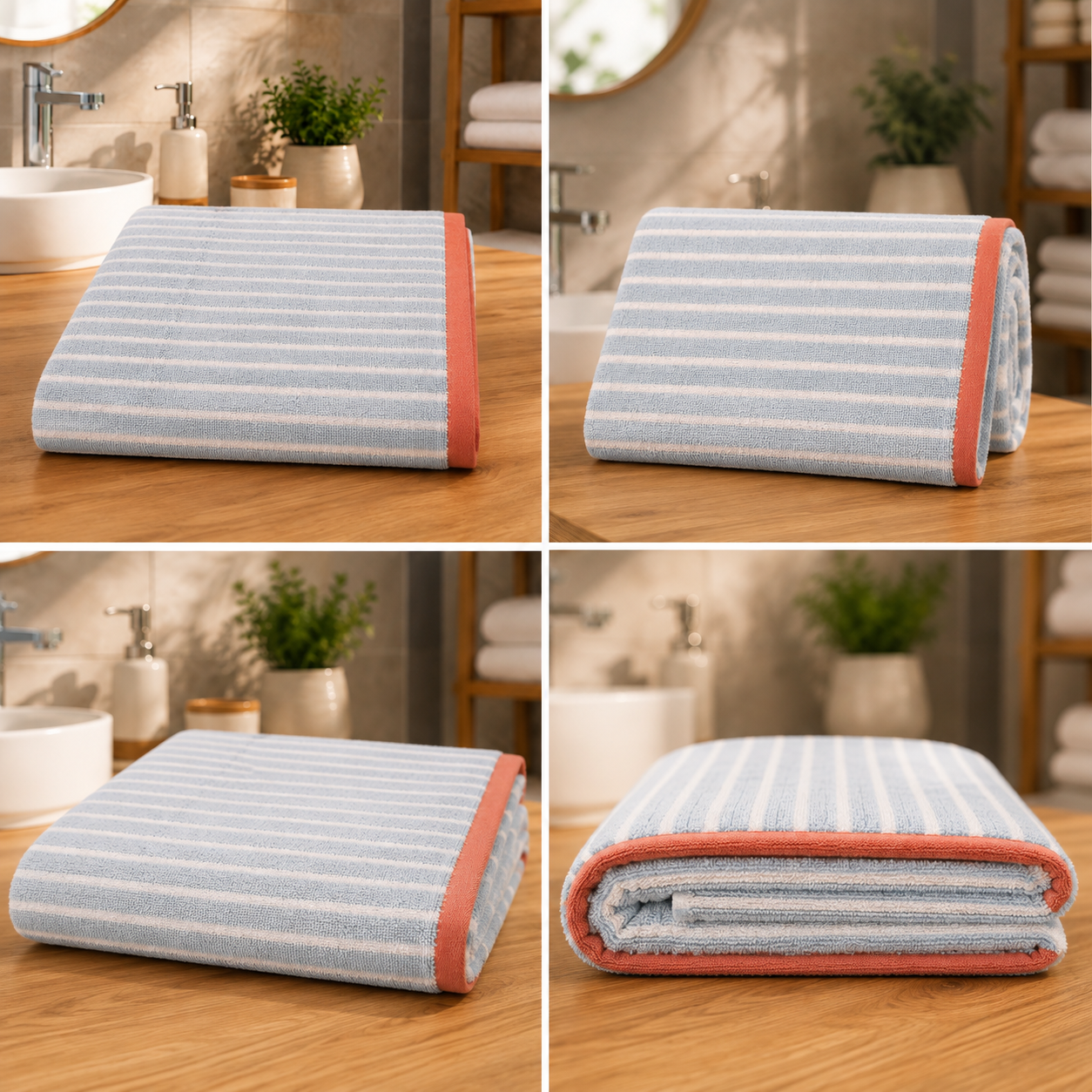 HIGH ST BRAND - PURE COTTON STRIPED BATH TOWEL - COMBINATION OF RUST,SKY BLUE & WHITE COLOR - 550GSM - 70cm*137cm
