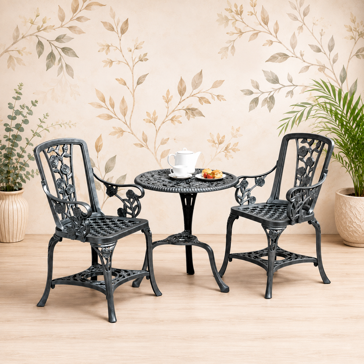 ROSE ARM CHAIR SET - SET OF 3 PIECES - GUNMETAL GREY EDITION - 89*71*18 cm by GREENHURST