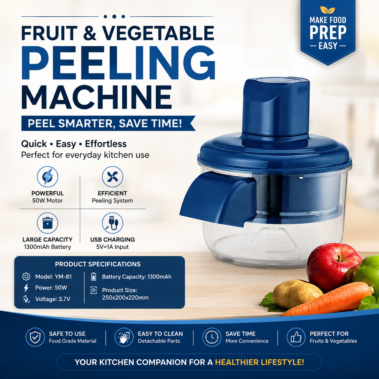 MINI CHOPPER & PEELING MACHINE - PREP PRO SMART KITCHEN HELPER - BLUE COLOR