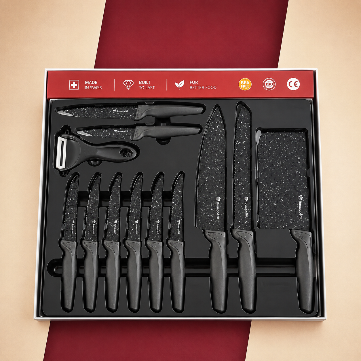 12 PIECE KNIFE SET - GERMAN STAINLESS STEEL WITH SHARP BLADES - FOR 18+ by Bonappetit