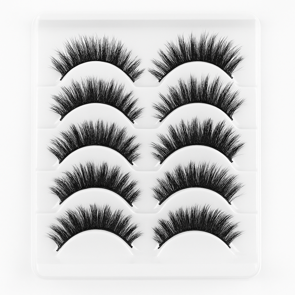 5-Pair Voluminous False Eyelashes Set – Dramatic & Reusable