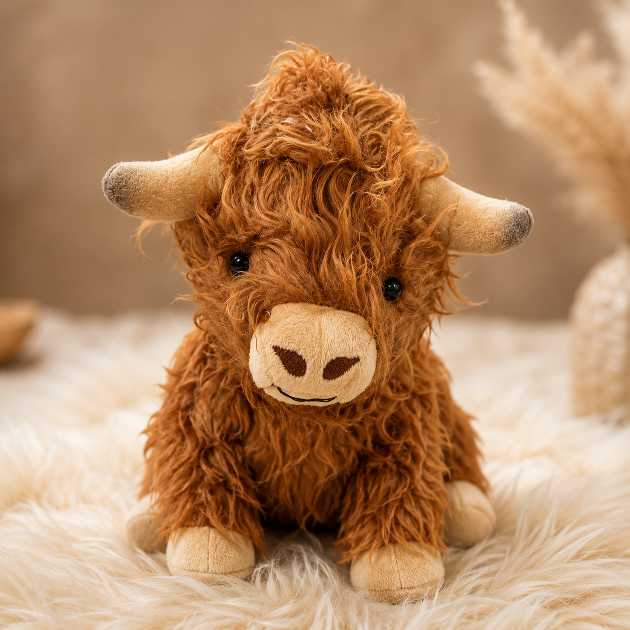 COW SOFT TOY - GOLDEN BROWN FURRY ARTICLE - by HIGHLAND HUGS