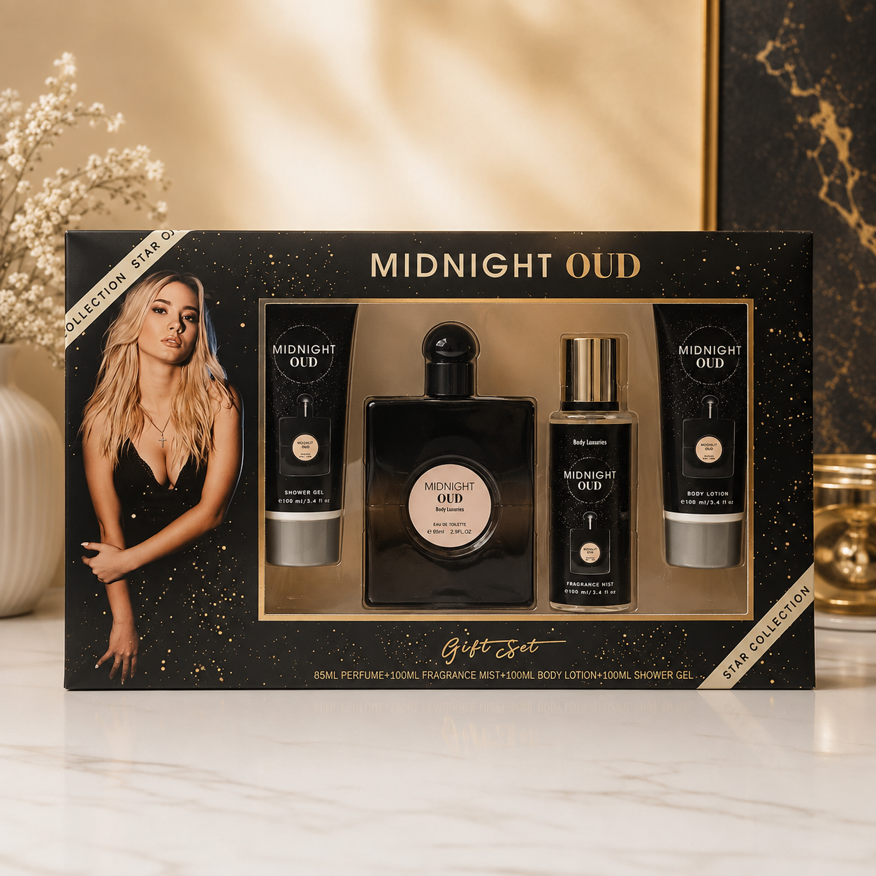 MIDNIGHT OUD WOMEN BODY CARE GIFT SET - PERFUME,SHOWER GEL,BODY LOTION & FRAGRANCE MIST