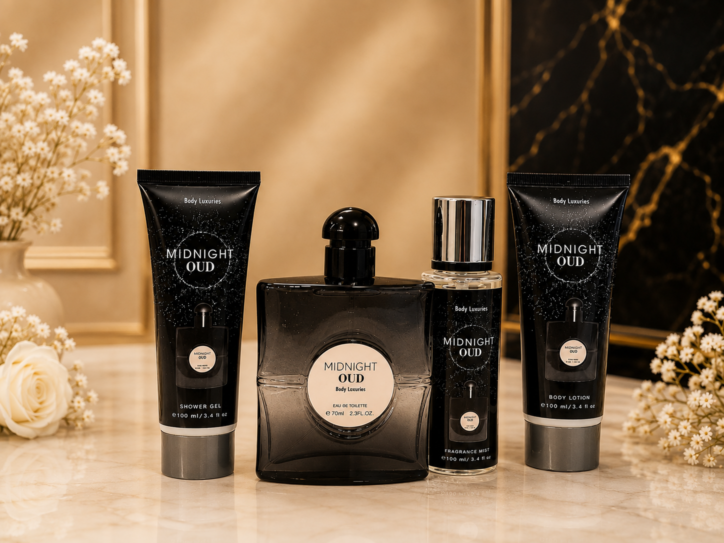 MIDNIGHT OUD WOMEN BODY CARE GIFT SET - PERFUME,SHOWER GEL,BODY LOTION & FRAGRANCE MIST