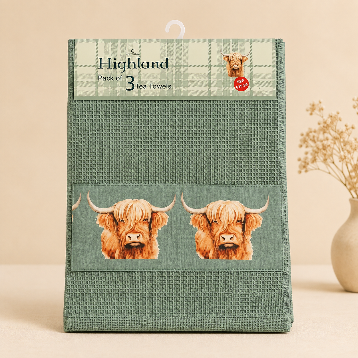 TEA TOWELS - SET OF 3/PACK - (2 SEA GREEN & 1 CHECK LINES) - MUNTI COLORS