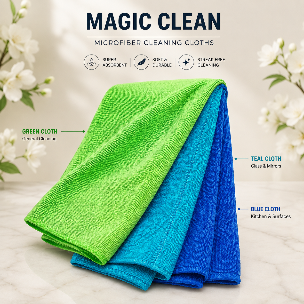 MAGIC CLOTH - SET OF 3/PACK - RANDOM SHADES - SUPER ABSORBENT USED FOR HOME, OFFICE OR COMMERCIAL